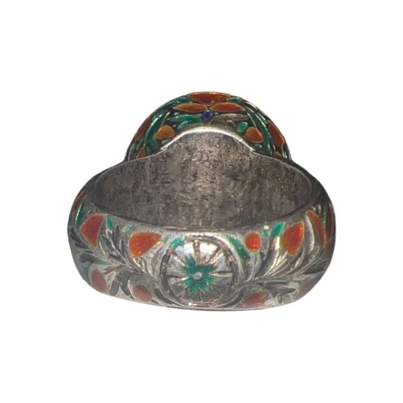 Antique Large Cabochon Ruby & Gripoix Glass Floral Band Goddess Statement Ring - Picture 7 of 16